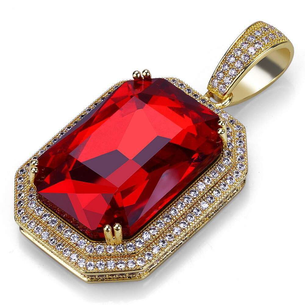 Hip Hop Red Pendant Copper Inlaid Zircon Full Dia Unisex Trendy Ins Necklace