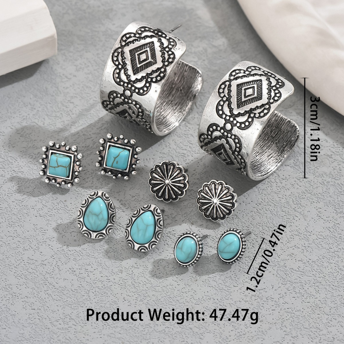 Artistic Palace Style Women's Earring Set Thread Inlaid Turquoise Stud Elegant Simple Earrings