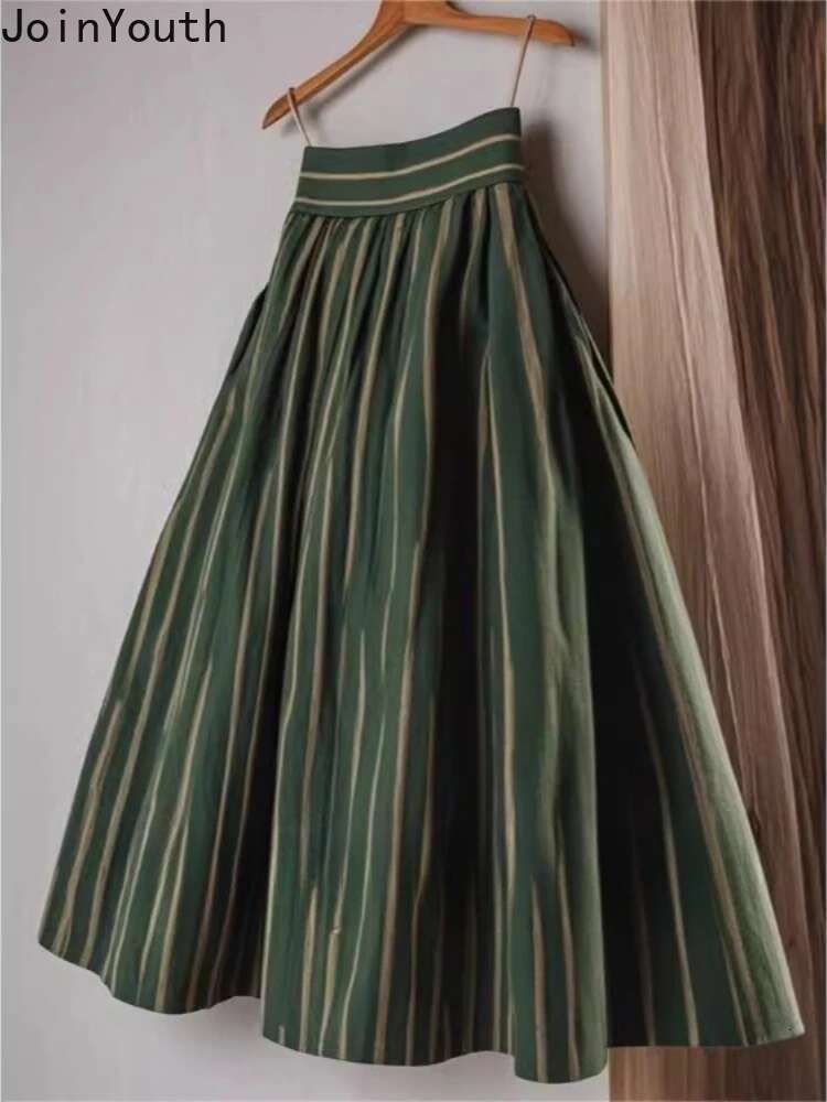 High Waist Skirt for Womens 2025 Faldas Mujer De Moda Vintage Korean Jupe Loose A-line Saia Fashion Striped Slim Fit Skirts