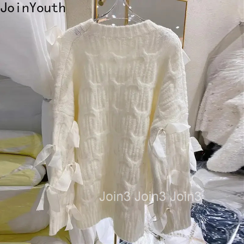 2025 Women Clothing Knitting Pullvoers 3D Bow Korean Juper Pull Femme Casual Fashion Oversized Sweater Tops Knit Sueter Mujer