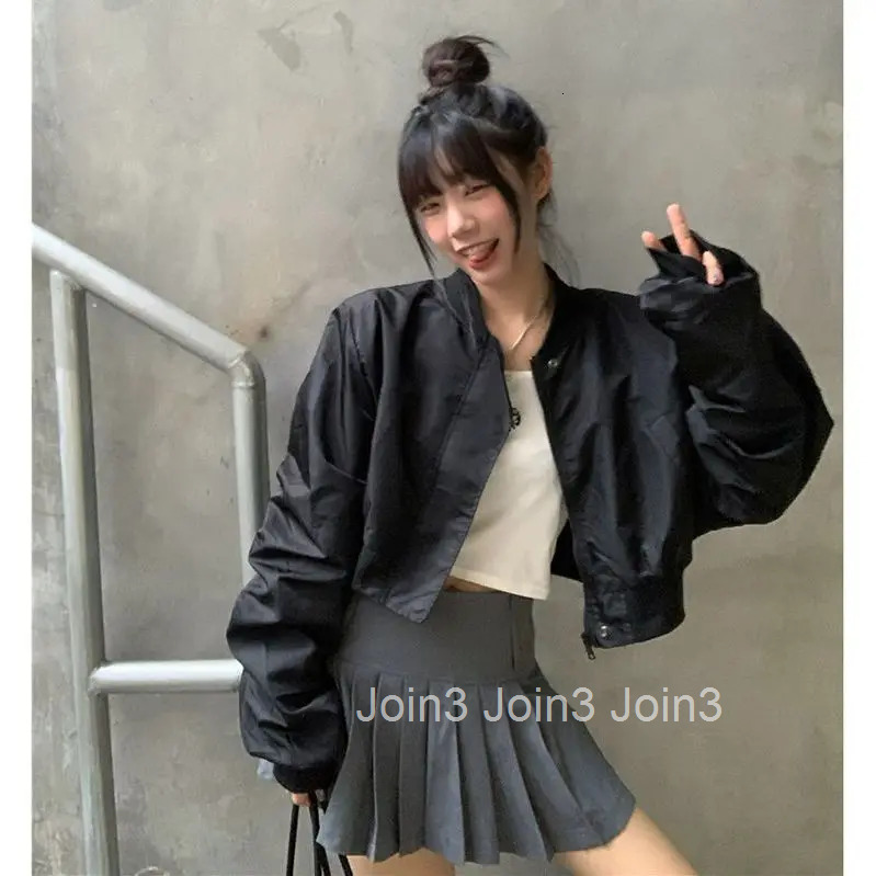 Streetwear Women Jacket Harajuku Zipper Black Cropped Tops Vintage Casual Fashion Outwear Korean Loose Y2k Coat 2025 Ropa Mujer