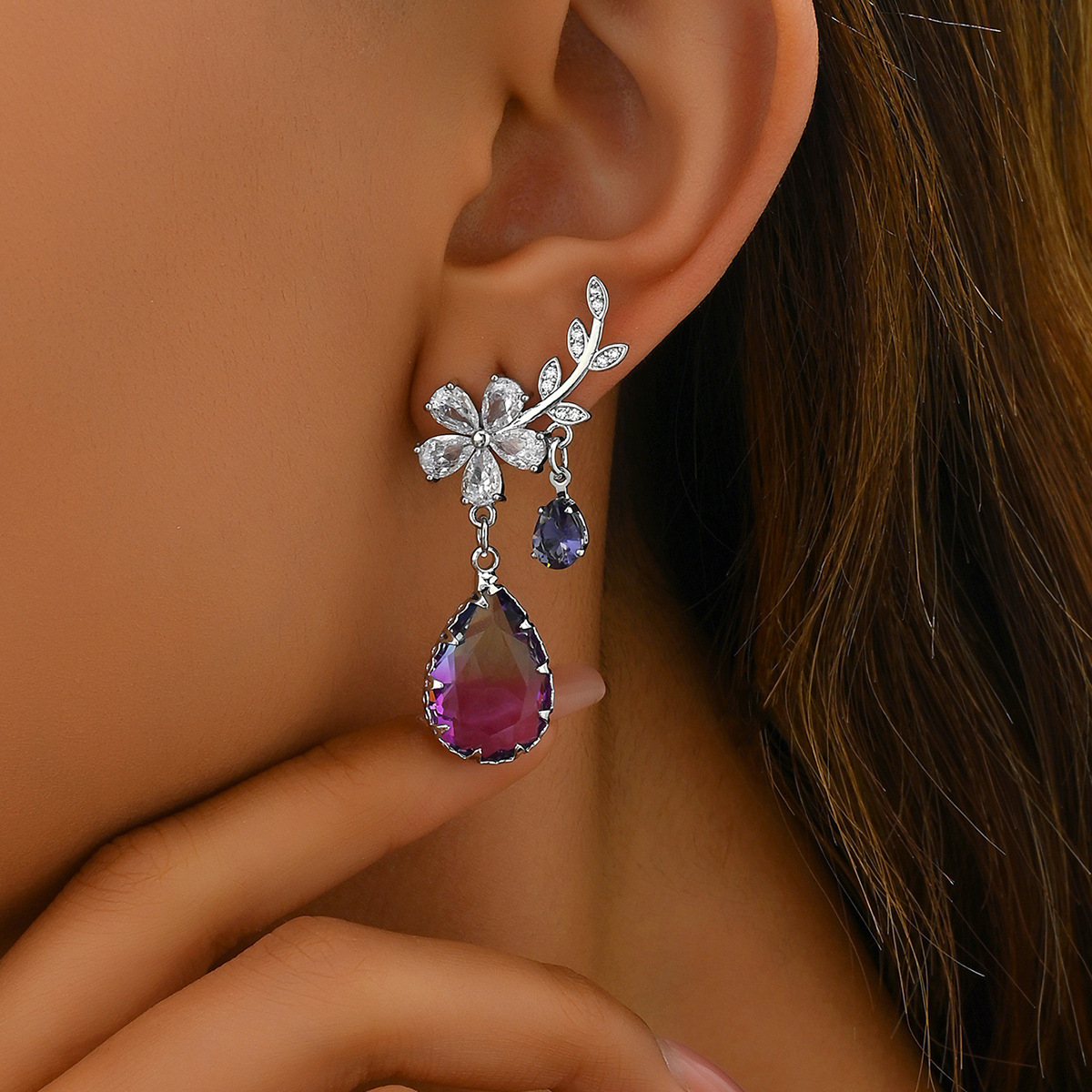Forest Style Pastoral For Women Simple Flower Wheat Spike Inlaid Zircon Design Stud Earrings Ear Jewelry