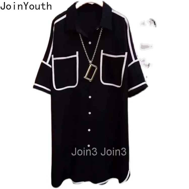 2025 Blusas Mujer De Moda Summer Blouse for Women Oversized Tops Fashion Casual Pockets Shirts Korean Vintage Black Blouses