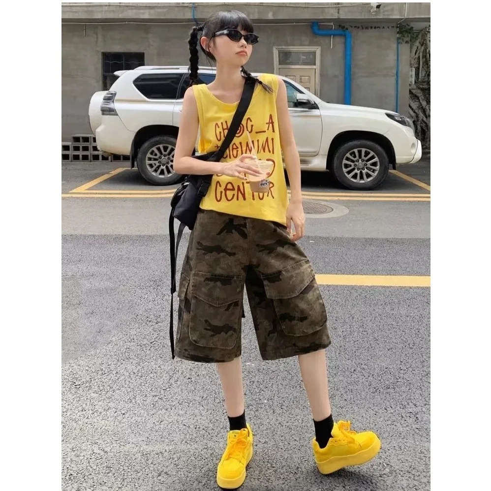 DM High Street Mens Denim Cargo Pants Camouflage Multi-pocket Straight Loose Trousers Wide Leg Male Jeans Summer 250617
