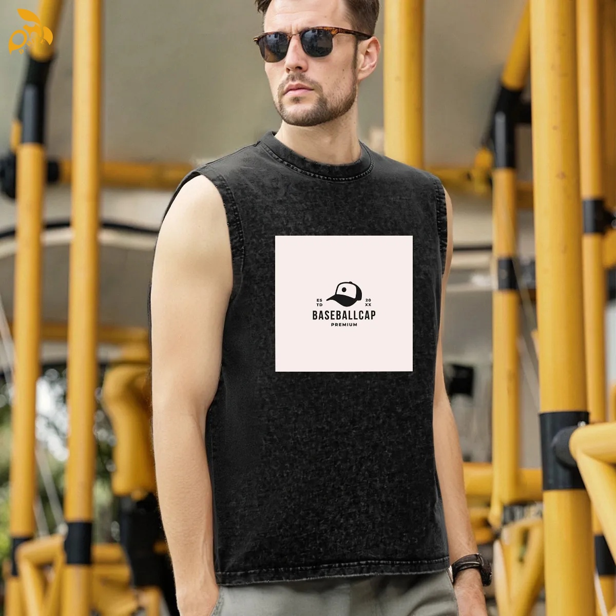 free shipping of customized fashionable Washed cotton sleeveless T-shirt with exquisite patterns from US