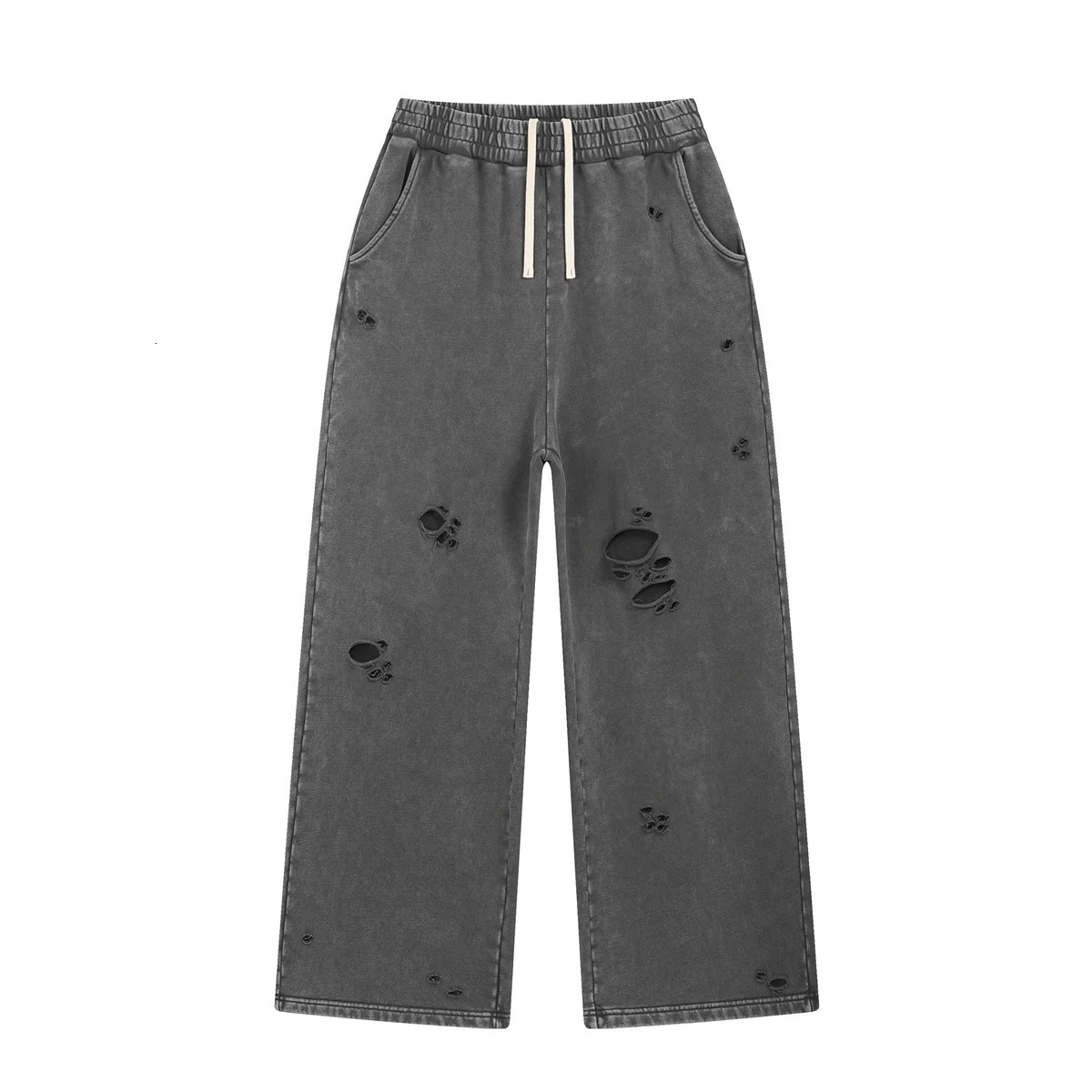 Autumn/Winter Wash Sweat Pants Athletic Joggers Hip Hop Raw Edges Cut Crush Distressed Frayed Wide Leg Sweatpants 250616