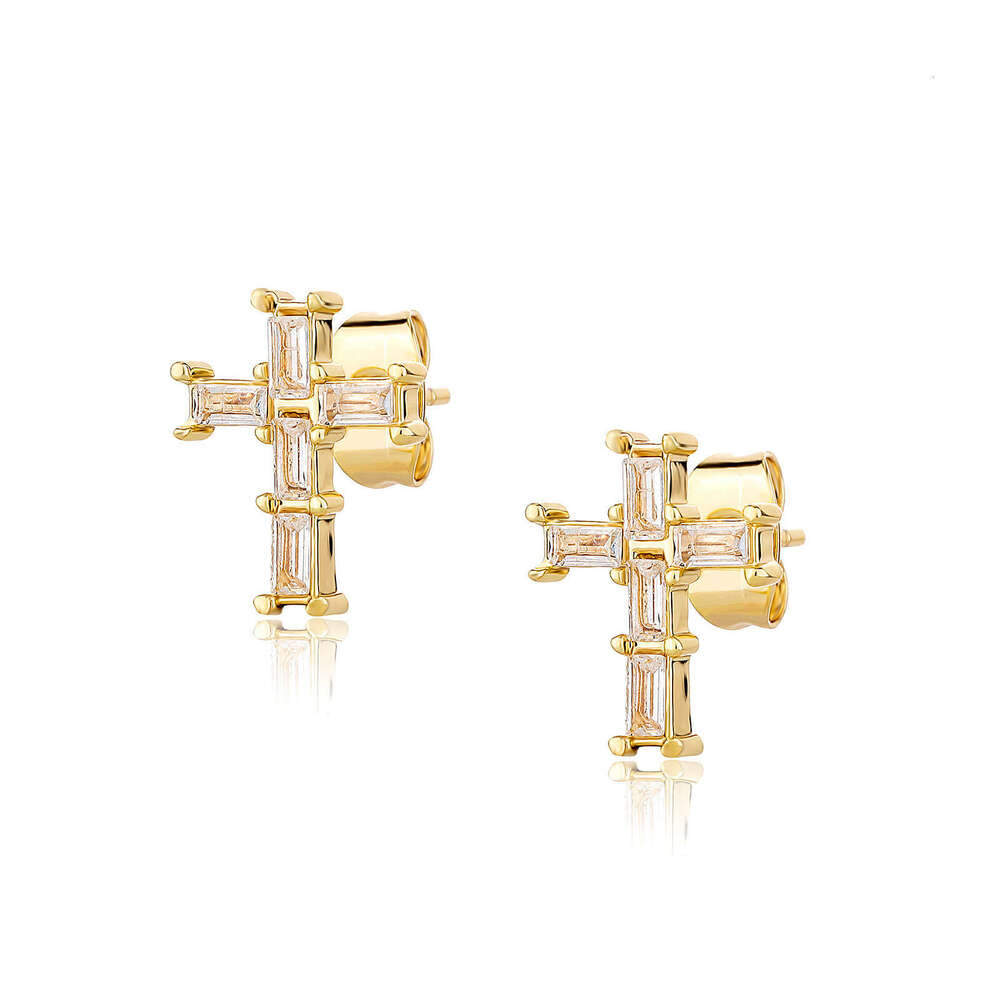 Exquisite INS Style Live Broadcast Sier Needle Heart Niche Design Cross Earrings Jewelry