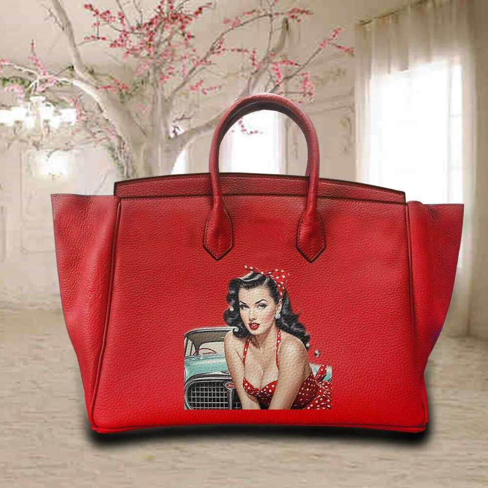Lips Printed Customize Art Bags for Women Handbags Popular Designer Goods Unique Gift Crossbody Bag 100% Real Cowhide