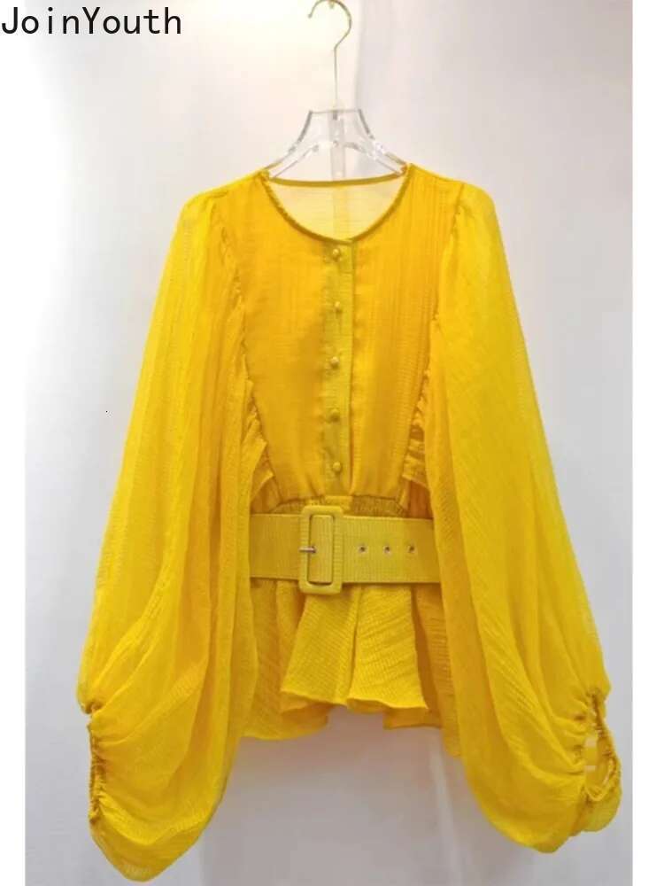 2025 Blusas Mujer De Moda Blouse for Women Lantern Sleeve Slim Waist Shirts Ruffles Single Breasted O-neck Blouse Tops Female