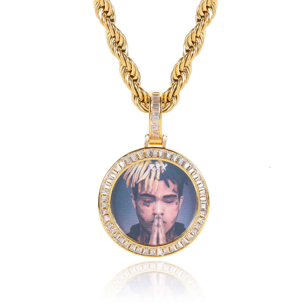 Mini Small T Square Zircon Round Pendant Personalized Commemorative Hip Hop Photo Frame Necklace bb02