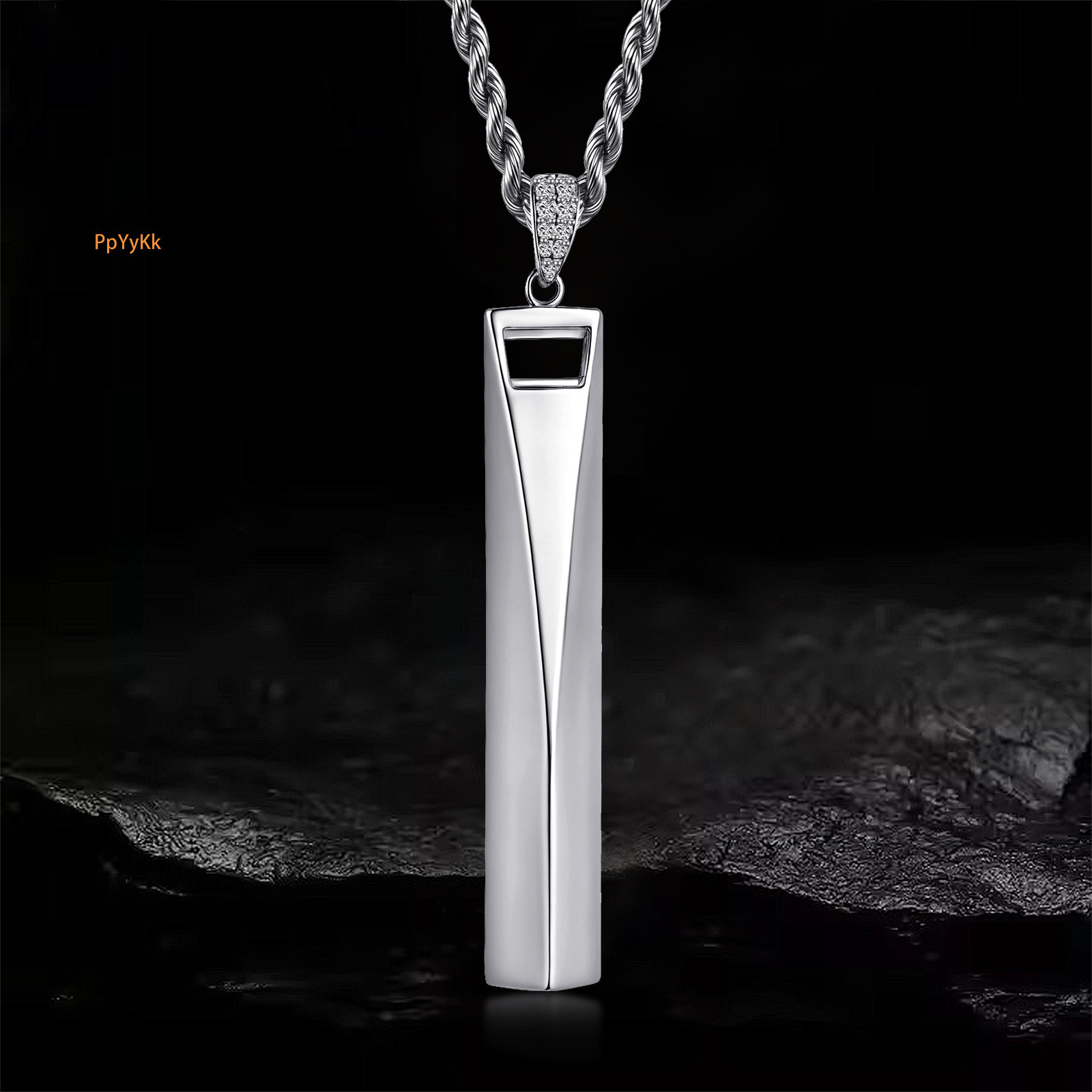 Luxury Hip Hop Men's Long Bar Wishing Cube Pendant Premium Light Luxury Personalized Statement Necklace
