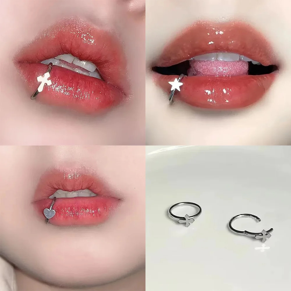 8/10/12mm Stainless Steel Lip Ring Hinged Star Bites Piercing Nose Rings Earrings Heart Vertical Labret Piercing Body Jewelry 250617