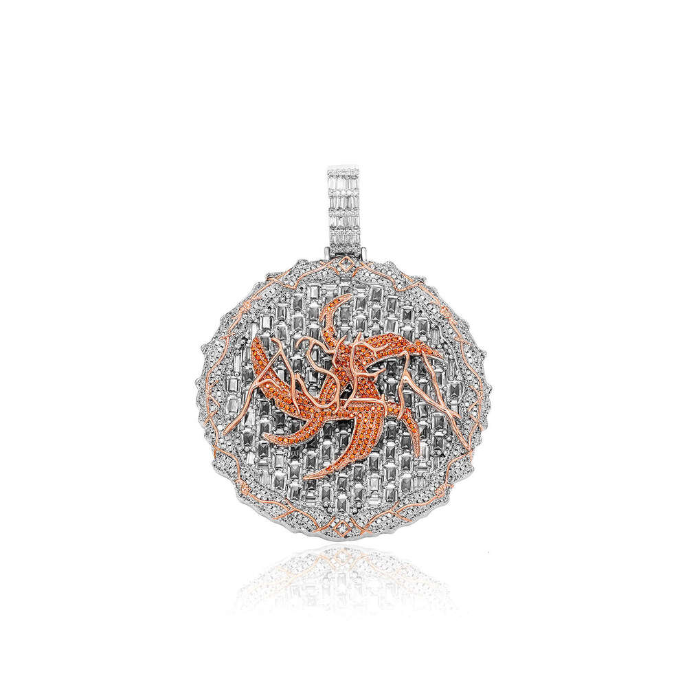 ASEN Ai Zhiheng Same Style Necklace Large T Square Full Dia Thorn Round Cake Hip Hop Pendant Men's Personality Versatile Accessory