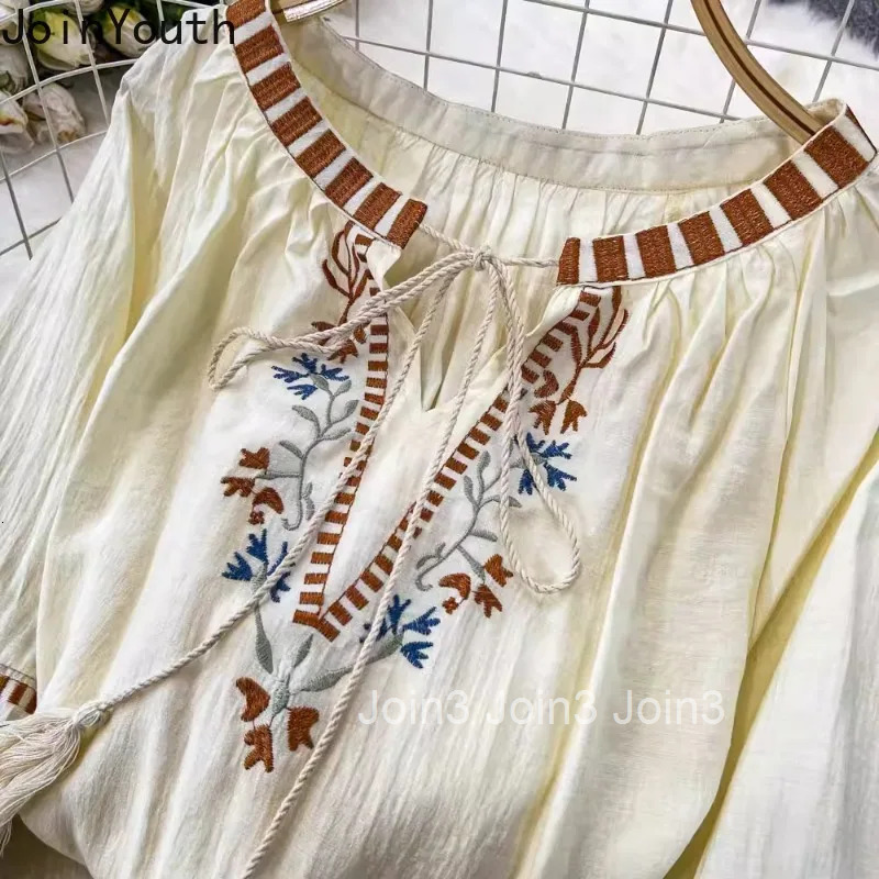 2025 Camisas De Mujer Vintage Blouses Womens Clothing O-neck Long Sleeve Loose Shirts Embroidery Chic Summer Blouse Tops 63e162