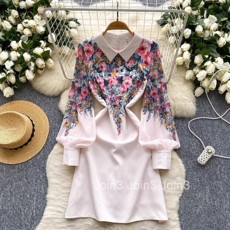 Floral Vintage Dresses Women Clothing 2025 Vestidos De Mujer Long Sleeve A-line Elegant Robe Femme High Waist Korean Chic Dress