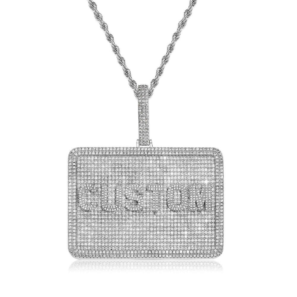 Square Zircon Pendant INS Summer Versatile Men's Trendy Letter Combination Necklace Gold Jewelry