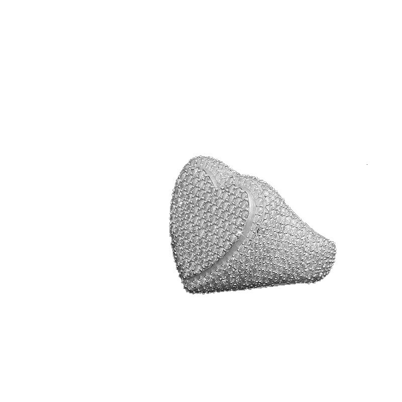 Men's Hip Hop Heart Shape Full Diamond Ring Micro Pave Diamond Unique Design Trendy Punk Exaggerated Bold Moissanite Finger Ring