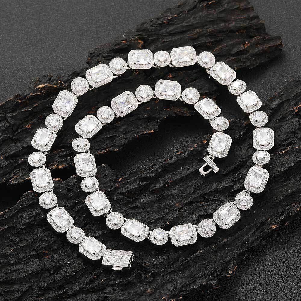 New 10mm Square Round Rock Candy Chain Hip Hop Zircon Personality Trendy Men's Necklace 36c1