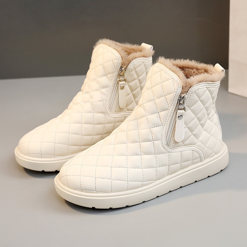 2025 free shipping designer winter snow boots with mid top zipper and plush shoes, student board shoes, internet famous thin sole, lightweight and hei