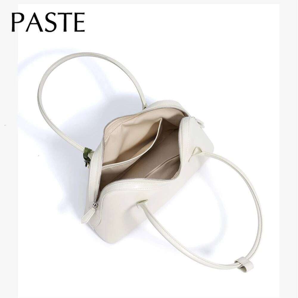 New Designer Beige Large Capacity Casual Tote With Hit Color Flower Pendant Split Cow Leather Women Commuter Handbag