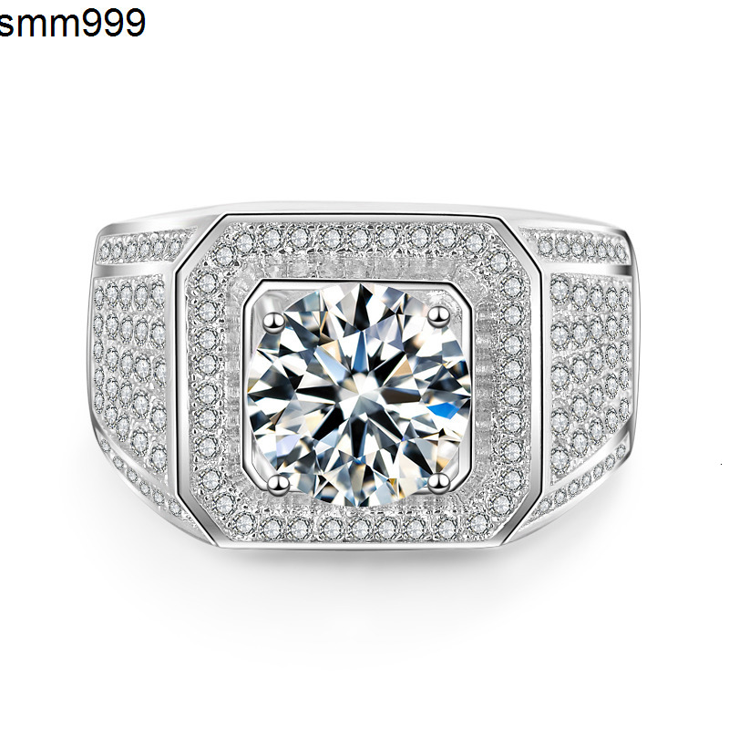 Classic Round Imitated Moissanite Ring Platinum Plated Cubic Zirconia Lab Diamond Ring for Men Wedding Ring Hip Hop Jewelry