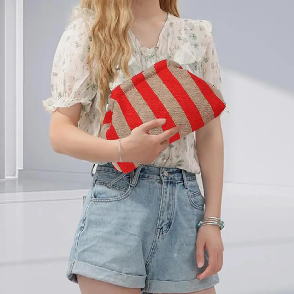 Women Handbag Colorblock Knitted Women Bag Large Mouth Cosmetic Cellphone Keys Stoarge Pouch Summer Beach Clutch Lady Purse 250617