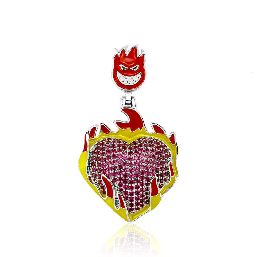 Jin Ao New Hip-Hop Pendant Oil Painting Flame Heart Full Dia Necklace Copper Inlaid Zircon Unisex Trendy Versatile Jewelry