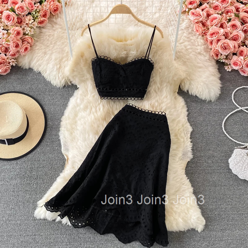 Skirt Outfits Women 2025 Sexy Chic Sweet 2 Piece Sets Roupas Femme Backless Crop Vest High Waist Bodycon Hollow Out Summer Suit
