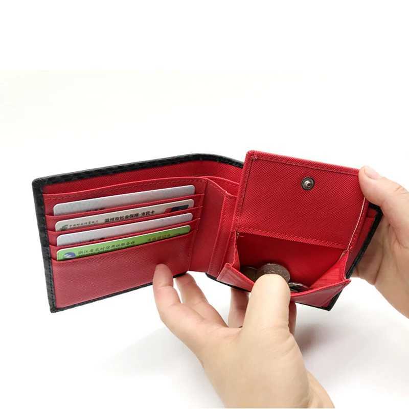2023 Fashion Carbon Fiber Mens Leather Wallet Casual Two-fold Leather Long Wallet Womens Multi-Card Change Pocket Short Wallet Z250621