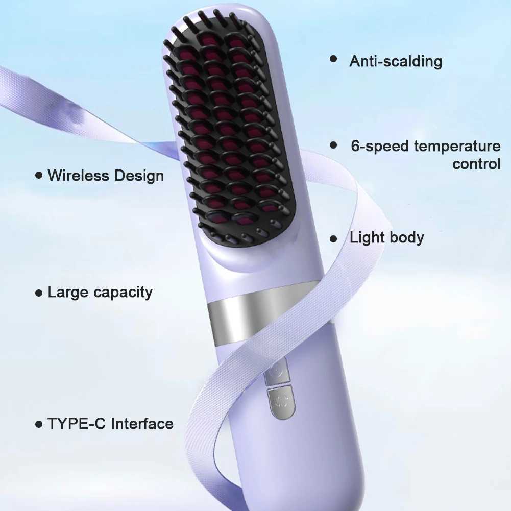 Wireless Hair Straightener Hot Comb Ceramic Heating Professional Electric Brush smoot hairstyle Iron Negative Ion Hair Care CombXJ250621