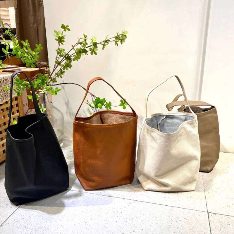 Designer bag Genuine leather women's large capacity commuting Tote high-quality cowhide bucket bag one shoulder handbag