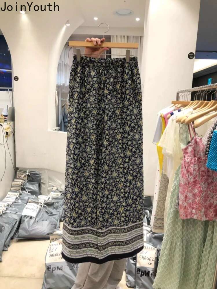 Summer Vintage Wide Leg Pants Chinese Style Elastic Waist Pantalon Femme Vintage Straight Casual Chic Trousers 2025 New Bottoms