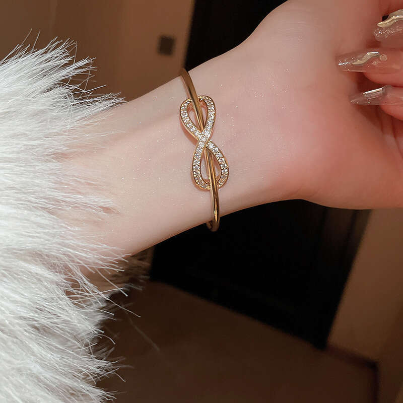 Real Gold Plated Zircon Bowknot Open Fashion French Light Elegant High-end Sense Bracelet