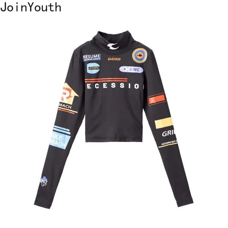 2025 Shirts for Women Long Sleeve Print Tshirts Crop Tops Turtleneck Long Sleeve Fashion Tunic Tees Harajuku Fashion Y2k T Shirt