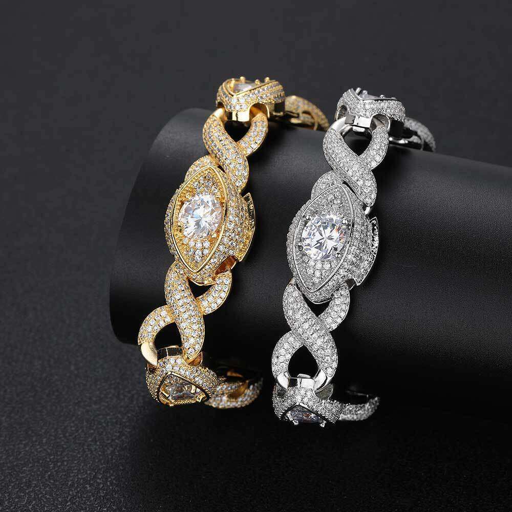 Hip Hop Zircon 15mm Infinity Eye Figure-8 Cuban Chain Men's Bracelet Accessory 8f5b