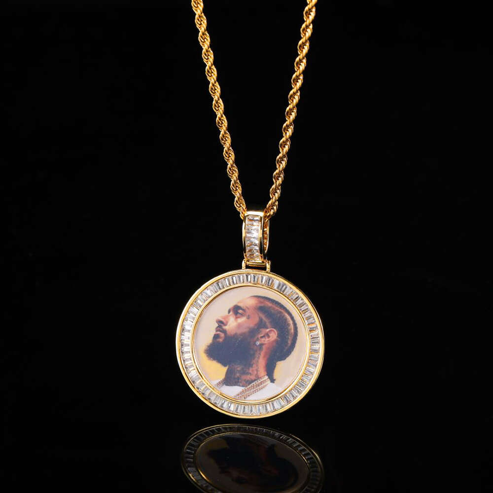 Hip Hop Memory Photo Pendant Copper Inlaid T Cubic Zirconia Trendy Round Frame Necklace e8fe