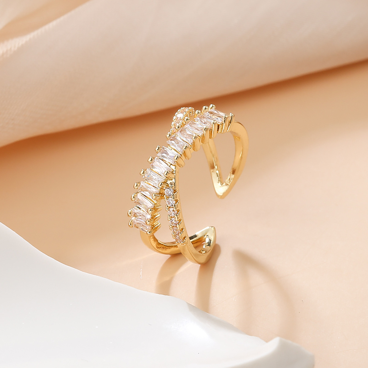 Korean Style Cross Personality Row Inlaid Zircon Adjustable Open Fashion Index Finger Ring
