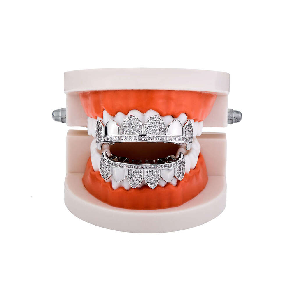 Halloween Fangs Mirror Mixed Full Zircon Teeth Grillz Real Gold Plated TEMU