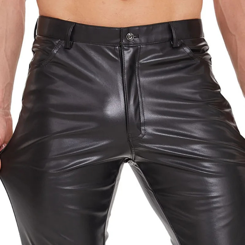 Black Matte Faux Leather Pant Men Slim Fit Pencil Pants Skinny PU Trousers Motorcycle Style Chic Straight Leggings 250614