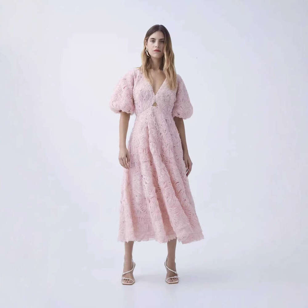 White Skirt Maxi Skirt Australia Spring New V Neck Puff Sleeve Hollow Out Solid Color Long Dress For Women Long Skirt