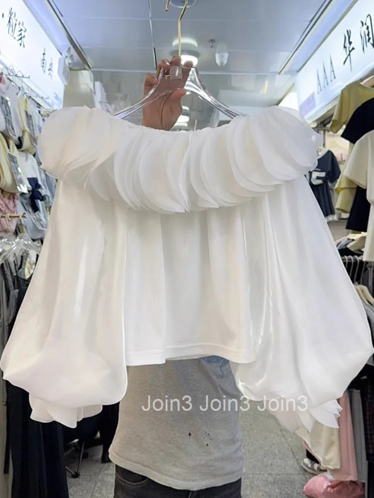 Crop Tops White Blouse for Women Slash Neck Sweet Shirts 2025 Blusas Mujer De Moda Sexy Off Shoulder Summer Loose Blouses 63e971