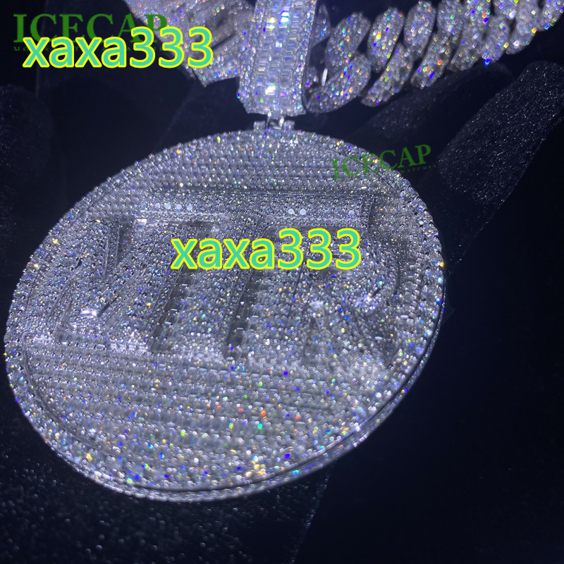 Custom Hiphop Jewelry Ice VVS Moissante 3D Baguette Cut Letters Pendant Solid Silver White Gold Plated Rapper Personality Cham
