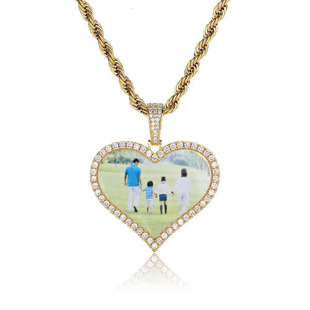 Medium Heart Men's Necklace Hip-Hop DIY Creative Photo Frame Zircon Pendant ed6e