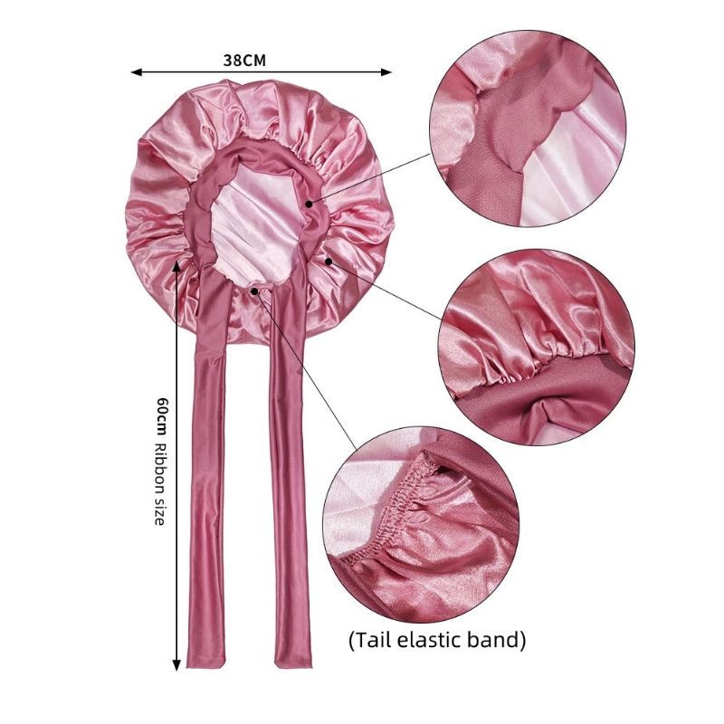 Night Sleep Cap Hair Care Women Satin Bonnet Solid Sleeping Hat Stretchy Tie Band Elastic Night Shower Cap Adjustable Hair Head Cover Bonnet for Women