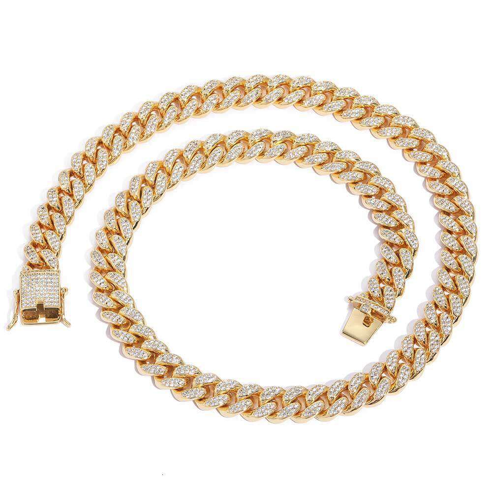 Jewelry 12mm High-Quality Full Dia Cuban Chain Real Gold Plated Hip Hop Men's Necklace Bracelet 4aa7