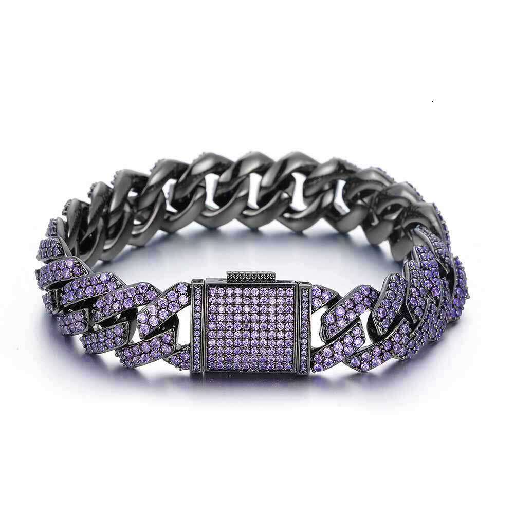 Hip Hop 15mm Double Row Zircon Purple Dia Cuban Trendy Brand Personality Men's Bracelet 9aed