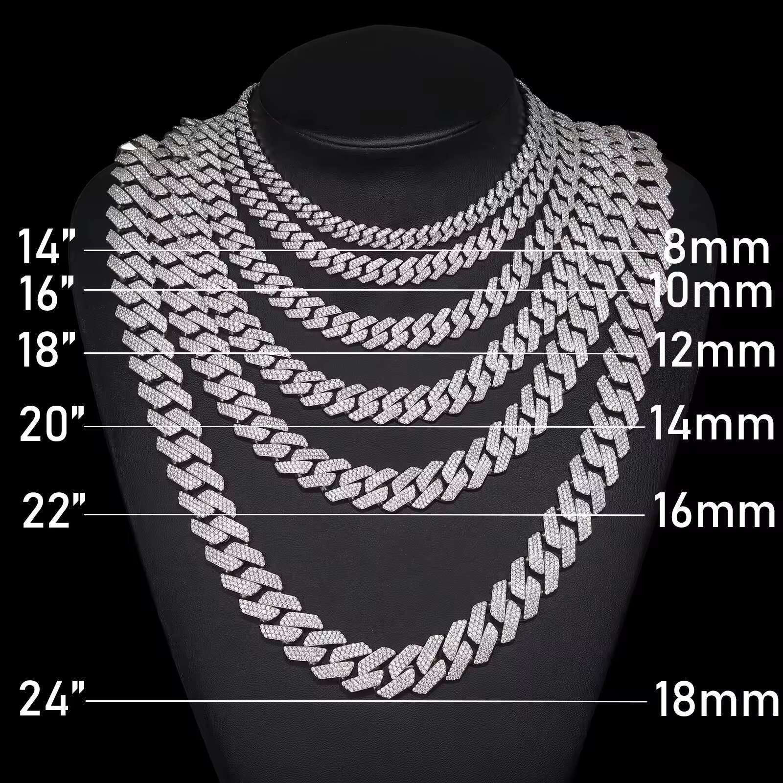 Hot Sale Cubana Hop Jewelry 6-20mm 925 Sterling Silver VVS Moissanite Iced Out Cuban Link Chain Necklace for Men