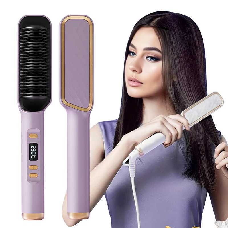 Dual Purpose Electric Heating Straight Hair Comb For Curling And Straightening Anti-Scalding Styling Curler Straightener BrushXJ250621