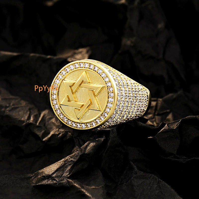 Luxury Jewelry Hot Sale Moissanite rings Bold Diamond Inlaid AG Freemasonry Cross Hip Hop Punk Men's Ring