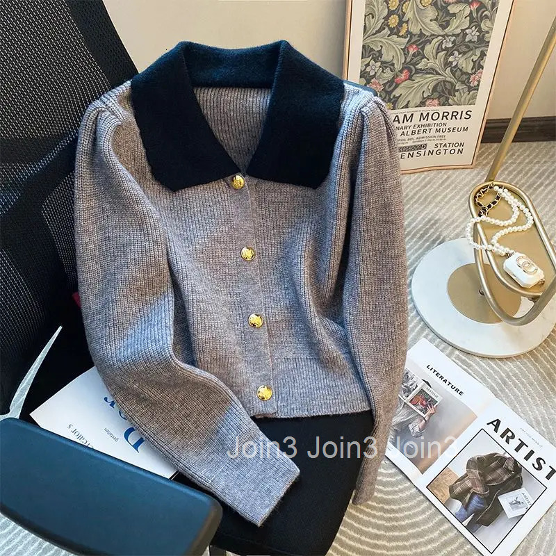 Women Clothing Cropped Cardigan Single Breasted Turndown Collar Pull Femme 2025 Ropa Mujer Vintage Fashion Knitted Sweater Tops